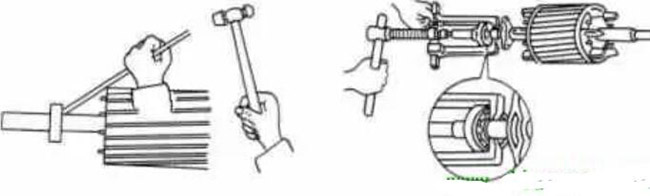 圖1-1-3使用拉拔器拆卸軸承。圖1-1-4取下軸承的絲錐